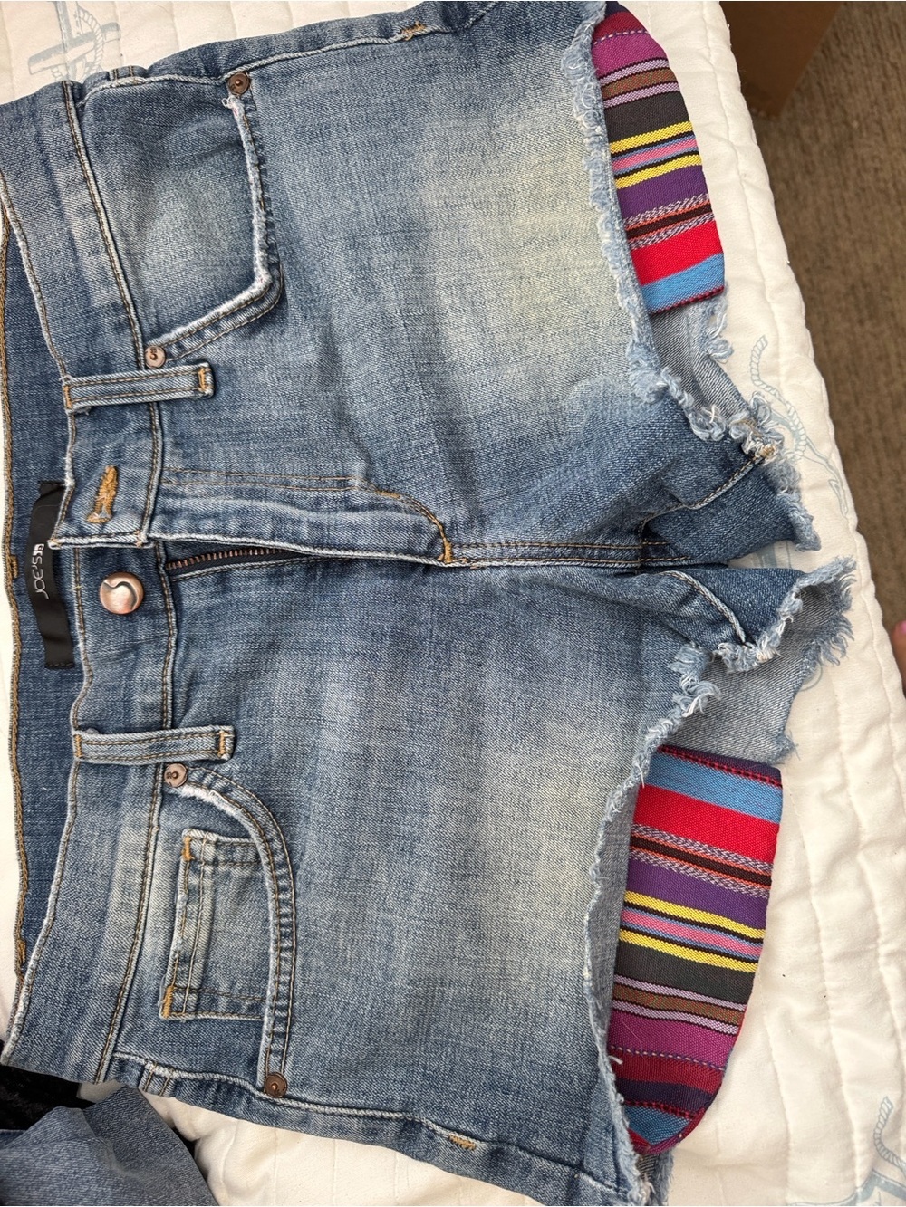 Joe's Jeans Light Blue Denim Cutoff Shorts with Striped Serape Pocket Lining - Picture 2 of 6